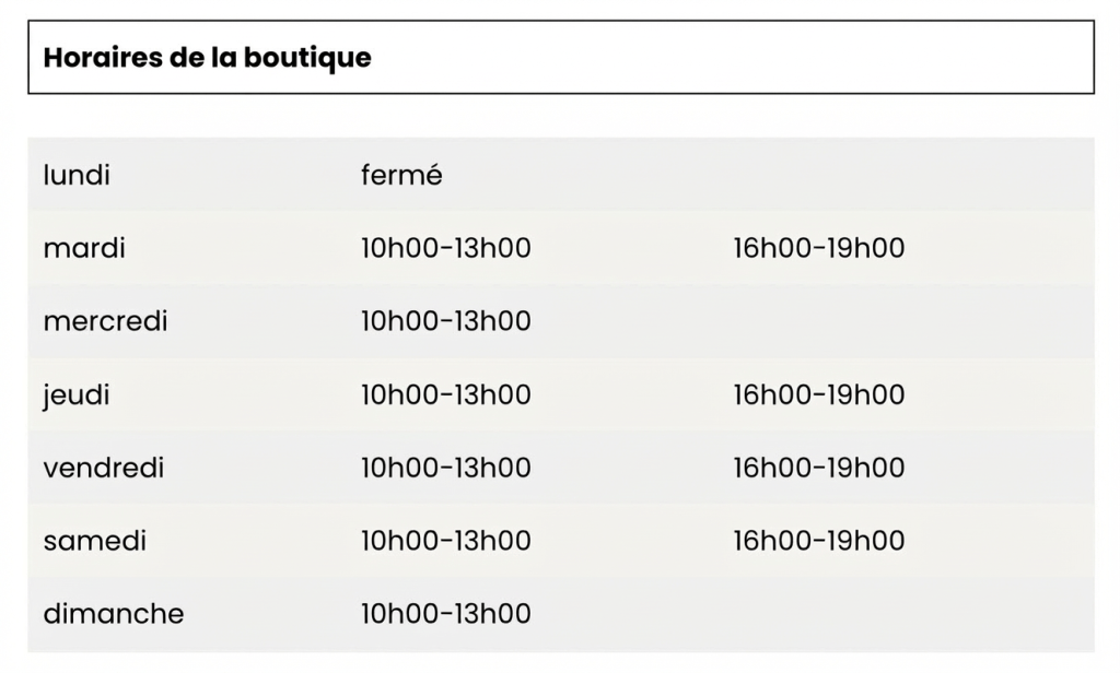 Screenshot horaires
